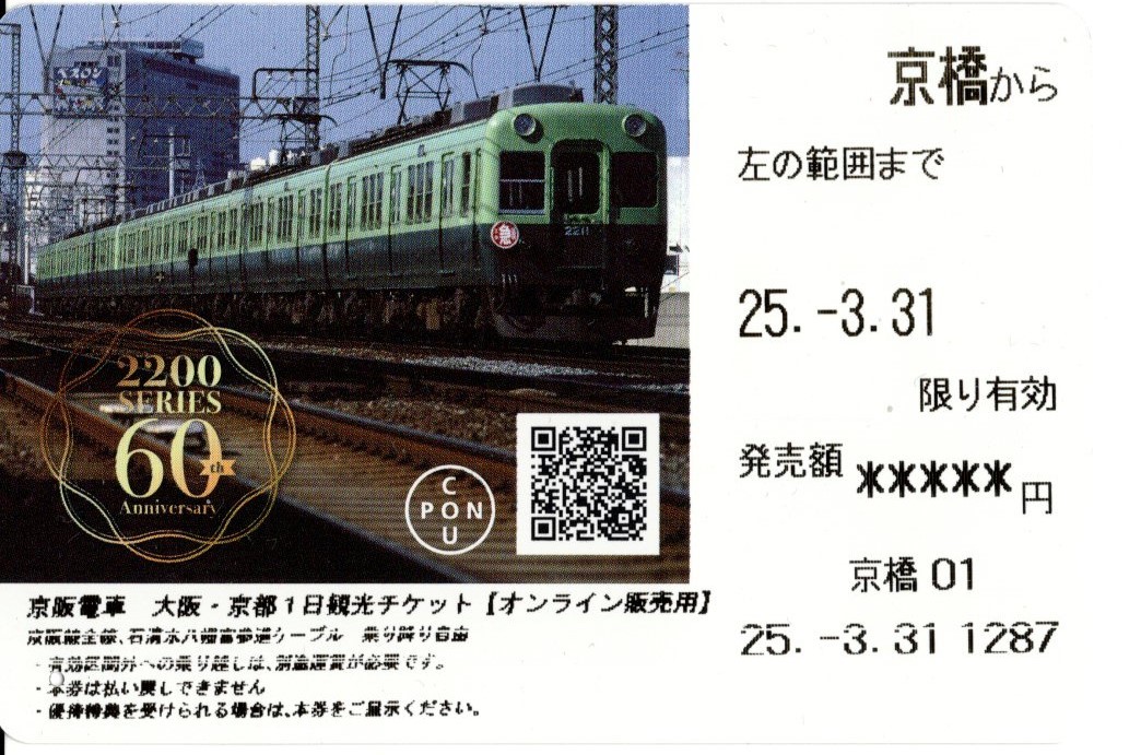 京阪電車　大阪・京都1日観光チケット(2025.3.31)